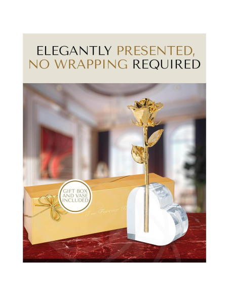 Rosa Eterna 24K Baño de Oro Rosa Real en Jarrón Corazón