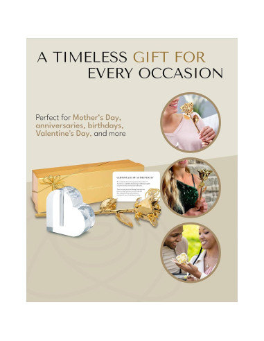 Rosa Eterna 24K Baño de Oro Rosa Real en Jarrón Corazón