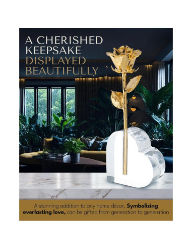 Rosa Eterna 24K Baño de Oro Rosa Real en Jarrón Corazón