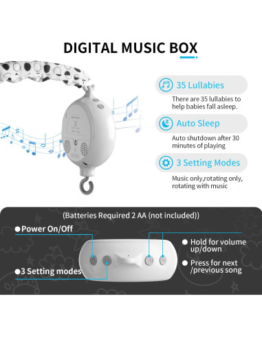 Móvil Musical para Cuna FEISIKE en Blanco y Negro con 35 Canciones
