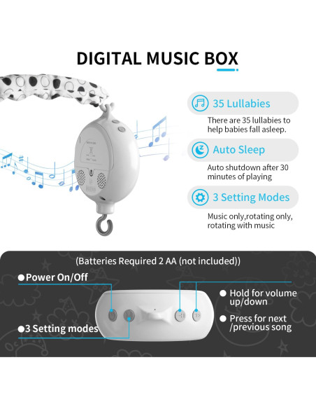 Móvil Musical para Cuna FEISIKE en Blanco y Negro con 35 Canciones