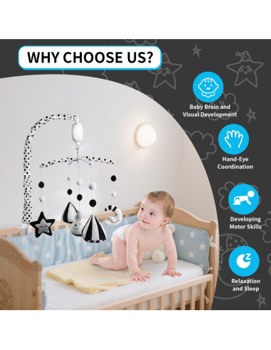 Móvil Musical para Cuna FEISIKE en Blanco y Negro con 35 Canciones