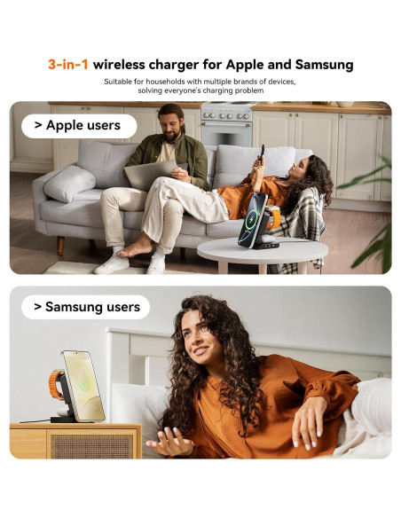 Cargador Inalámbrico 3 en 1 FREEFISH S66 15W Negro