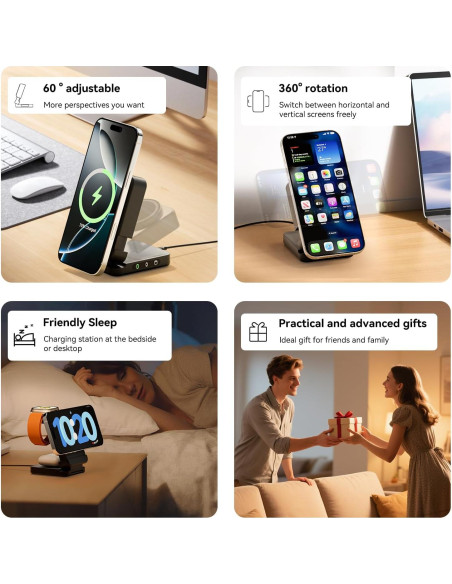 Cargador Inalámbrico 3 en 1 FREEFISH S66 15W Negro