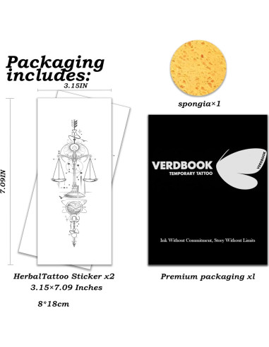 Tatuajes Temporales Impermeables VERDBOOK - 2 Hojas Realistas