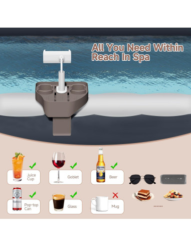 Mesa bandeja ajustable POOLCOMFT para jacuzzi 3 en 1