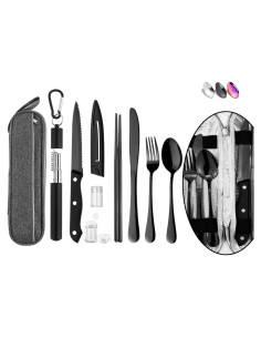 Set de Utensilios Reutilizables Hommaly para Viaje - Acero Inoxidable