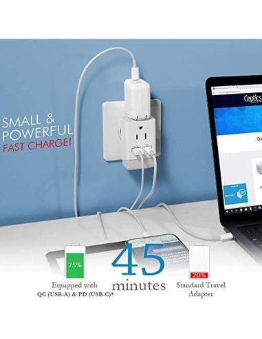 Adaptador de Enchufe Ceptics 2 Pack Tipo C y L para Europa