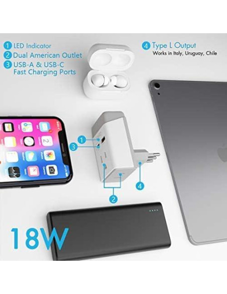 Adaptador de Enchufe Ceptics 2 Pack Tipo C y L para Europa