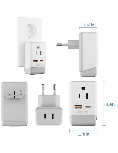 Adaptador de Enchufe Ceptics 2 Pack Tipo C y L para Europa