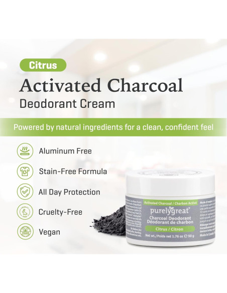 Desodorante Natural de Carbón Activado Purelygreat 50g