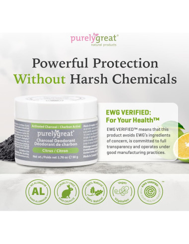 Desodorante Natural de Carbón Activado Purelygreat 50g