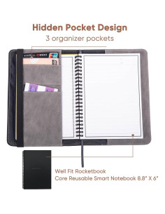 Cubierta de cuaderno APOFFICE S Gris con bolsillos y lazo 2