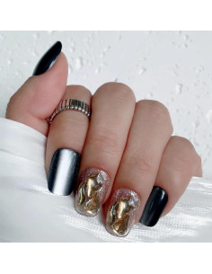 Uñas Postizas Cortas Squoval VESWEET Ojo de Gato Negro 28 Piezas 2