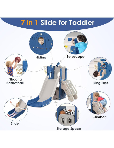 Tobogán 7 en 1 BIERUM para Niños Pequeños Azul Gris