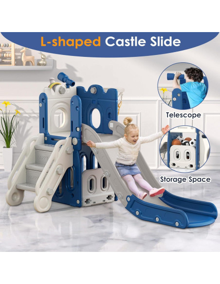 Tobogán 7 en 1 BIERUM para Niños Pequeños Azul Gris