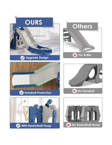 Tobogán 7 en 1 BIERUM para Niños Pequeños Azul Gris