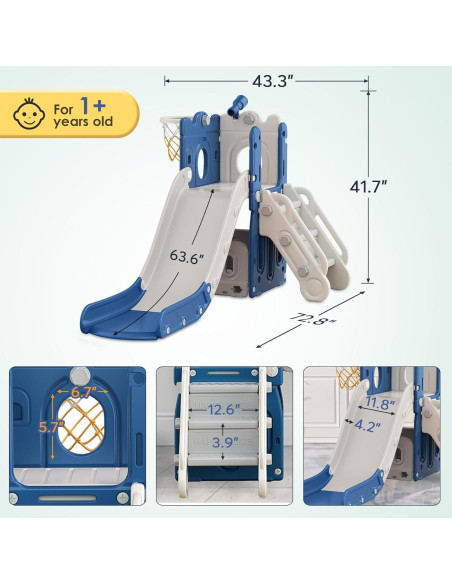 Tobogán 7 en 1 BIERUM para Niños Pequeños Azul Gris