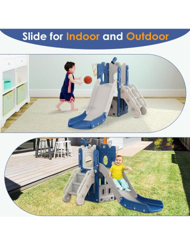 Tobogán 7 en 1 BIERUM para Niños Pequeños Azul Gris