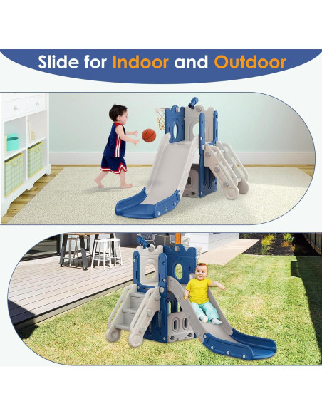 Tobogán 7 en 1 BIERUM para Niños Pequeños Azul Gris