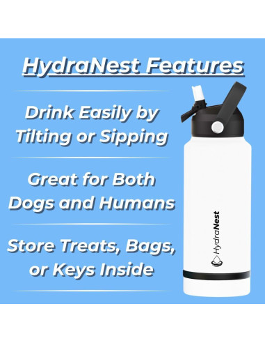 Botella de Agua Aislada HydraNest 0.82L para Perros - Acero Inoxidable