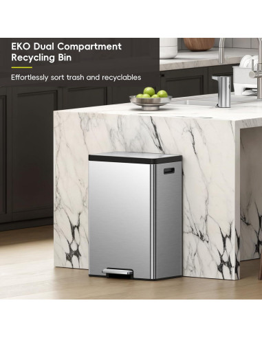 Cubo de Basura EKO EcoCasa II 40L Doble Compartimento Acero Inoxidable