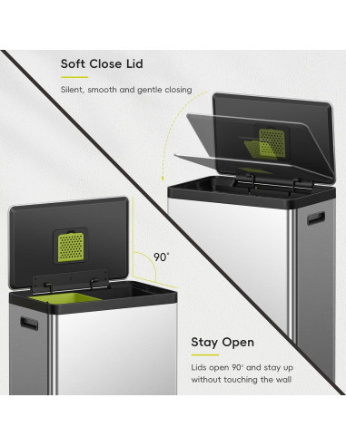 Cubo de Basura EKO EcoCasa II 40L Doble Compartimento Acero Inoxidable
