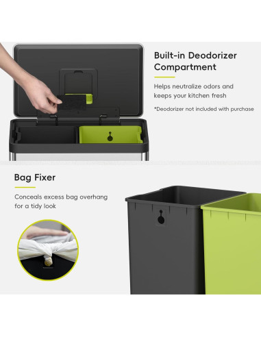 Cubo de Basura EKO EcoCasa II 40L Doble Compartimento Acero Inoxidable