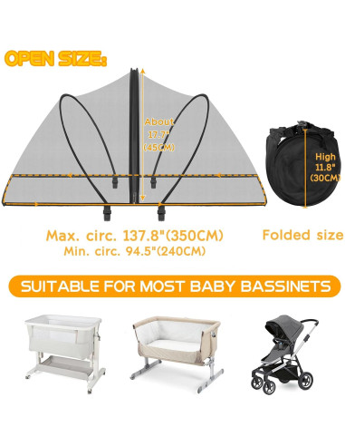 Funda Antimosquitos para Cuna de Viaje Jiangcha - Negro Grande