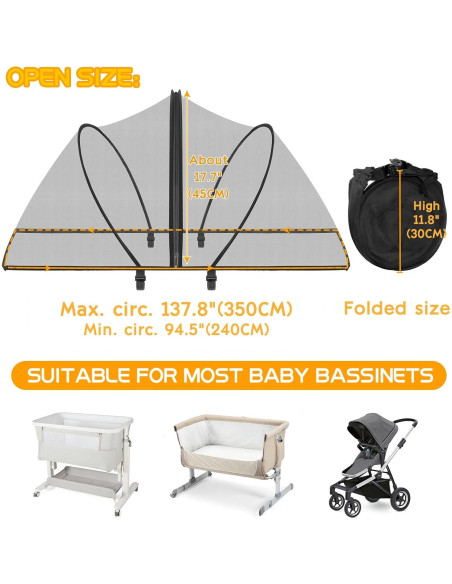 Funda Antimosquitos para Cuna de Viaje Jiangcha - Negro Grande