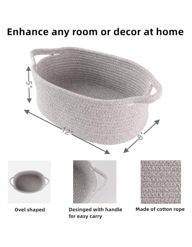 Cesta de Almacenamiento de Cuerda de Algodón Gris 30x20x12 cm