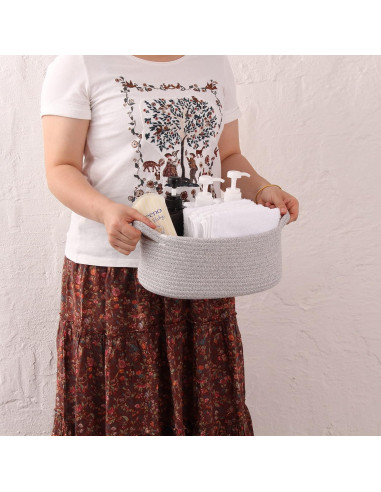 Cesta de Almacenamiento de Cuerda de Algodón Gris 30x20x12 cm