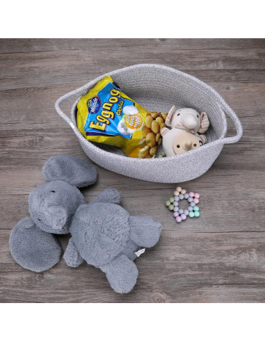 Cesta de Almacenamiento de Cuerda de Algodón Gris 30x20x12 cm