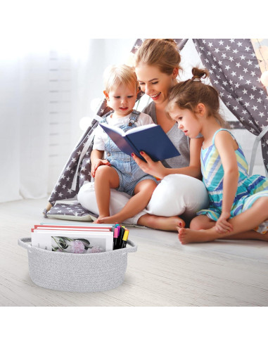 Cesta de Almacenamiento de Cuerda de Algodón Gris 30x20x12 cm
