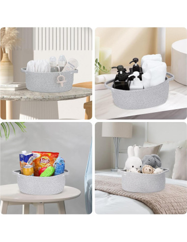 Cesta de Almacenamiento de Cuerda de Algodón Gris 30x20x12 cm