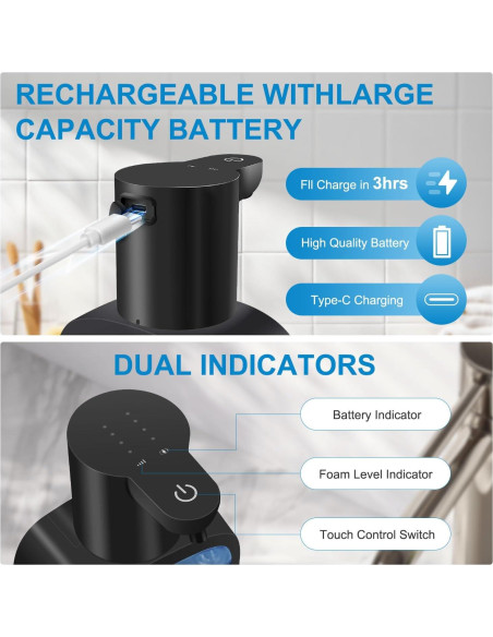 Dispensador Automático de Jabón Espumoso Gotofine 500ml Negro