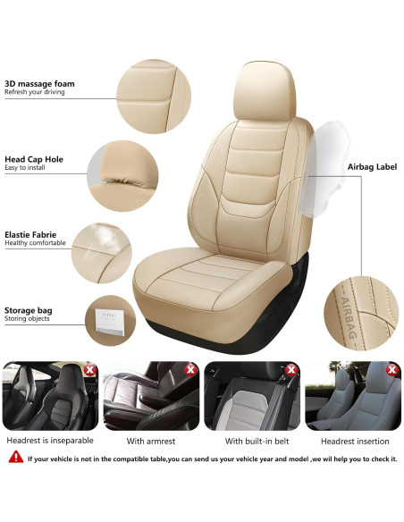Cubiertas de Asiento de Coche de Cuero BABYBLU Beige 2 Piezas