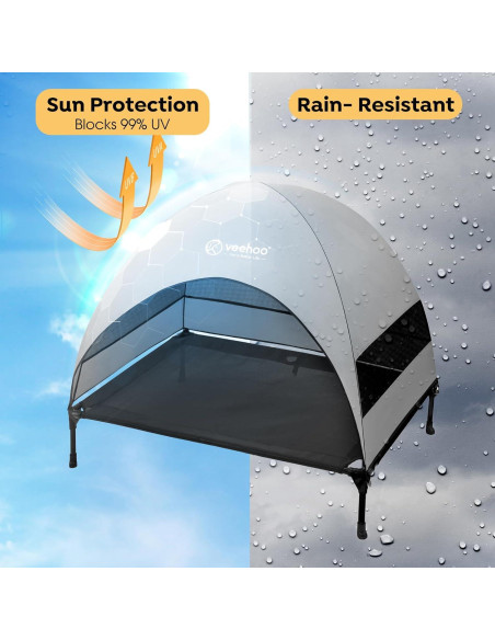 Cama Elevada para Perros Veehoo con Dosel Sombra Negra 106.68x76.2cm