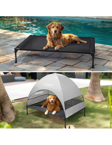 Cama Elevada para Perros Veehoo con Dosel Sombra Negra 106.68x76.2cm