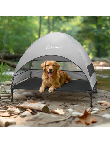 Cama Elevada para Perros Veehoo con Dosel Sombra Negra 106.68x76.2cm