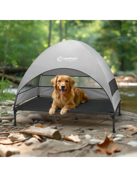 Cama Elevada para Perros Veehoo con Dosel Sombra Negra 106.68x76.2cm