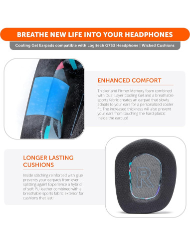 Almohadillas de Gel Refrigerante Wicked Cushions para Logitech G733