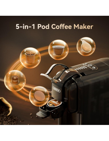 Cafetera HiBREW H2B 5-en-1 Espresso 19 Bar Compacta Negra