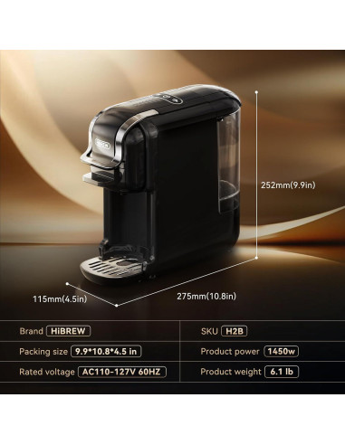 Cafetera HiBREW H2B 5-en-1 Espresso 19 Bar Compacta Negra