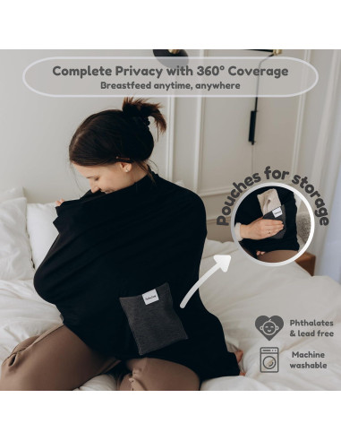 Cubierta de Lactancia de Bambú 6 en 1 con Bolsillos Beige/Rosa
