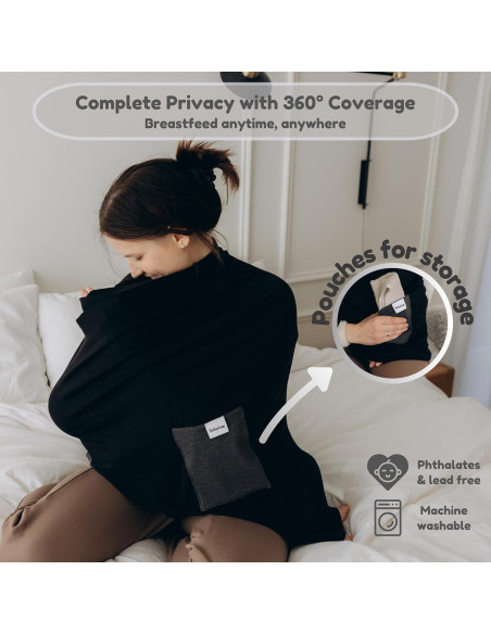 Cubierta de Lactancia de Bambú 6 en 1 con Bolsillos Beige/Rosa