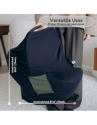 Cubierta de Lactancia de Bambú 6 en 1 con Bolsillos Beige/Rosa