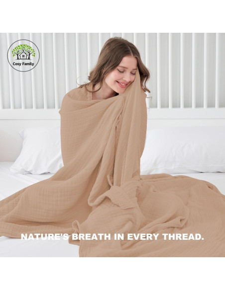 Manta de Muselina 4 Capas Cosy Family 140x203 cm Marrón