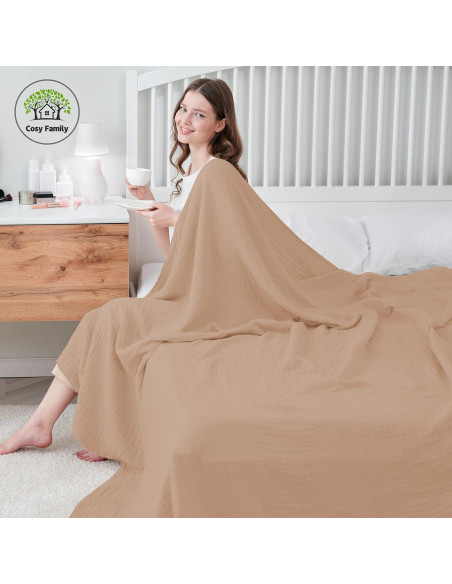 Manta de Muselina 4 Capas Cosy Family 140x203 cm Marrón