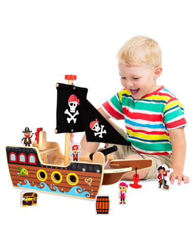 Juego de Barco Pirata de Madera ArtCreativity 40.6 cm - 4 Piratas